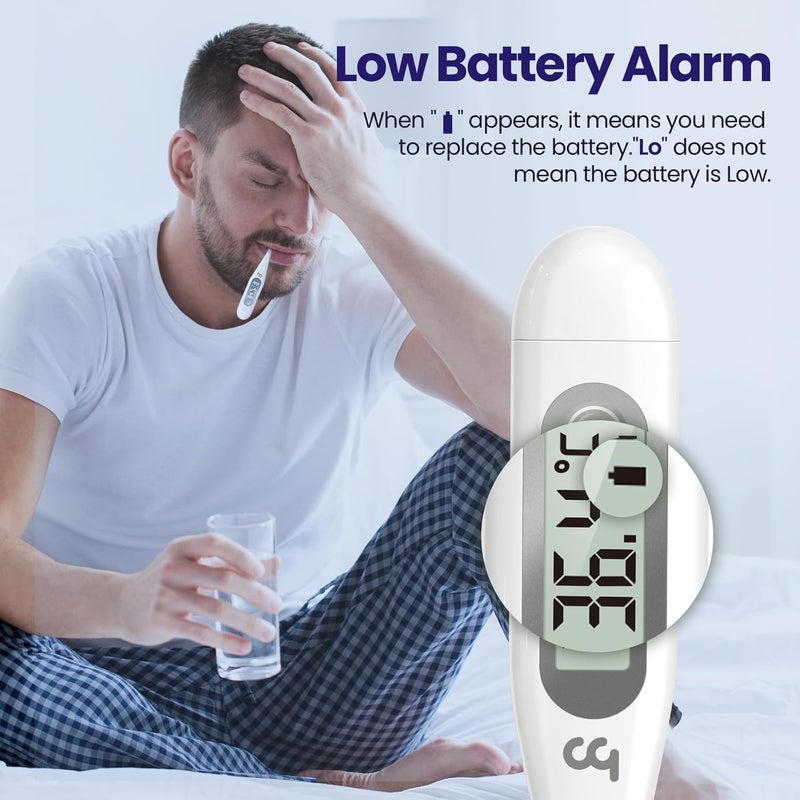 Femometer ترمومتر للبالغين والأطفال، ترمومتر رقمي مع تنبيه للحمى، استرجاع الذاكرة، قابل للتبديل بين مئوية وفهرنهايت، للاستخدام عن طريق الفم أو المستقيم أو تحت الإبط، رمادي - Image 2